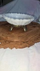 Vintage White Milk Glass Candy Dish Bowl Trinket Soap Ashtray Metal Foot Base