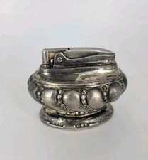 Vtg 1950s Ronson Crown Silver Plated Etched Design Table Lighter MCM