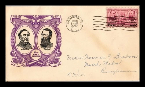 DR JIM STAMPS US COVER NAVY HEROES FARRAGUT PORTER FDC SCOTT 792 LINPRINT