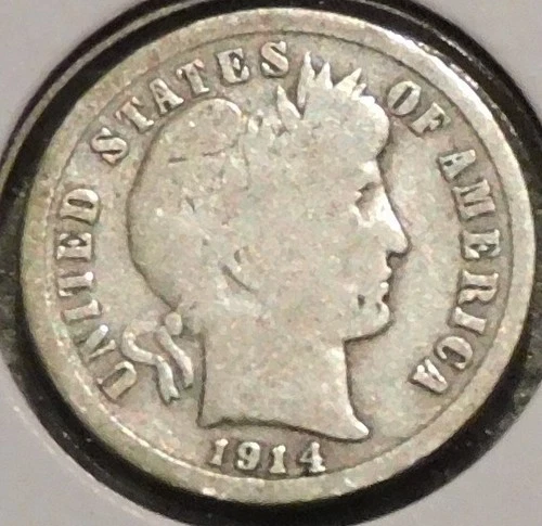 Silver Dime - Barber - 1914-S (Reverse dings / scratches.)
