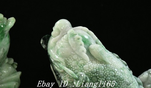 12" 100% Hielo Verde Esmeralda Jadeíta Tallado Sapo Vómitos Dinero Ruyi Estatua - Imagen 16 de 16