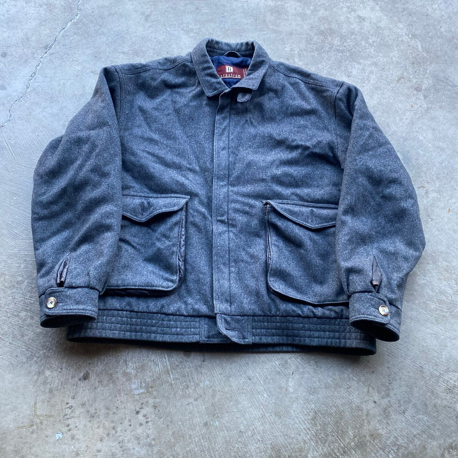 VINTAGE GRAY NORDSTROM WOOL JACKET MACKINAW XL OLD MONEY