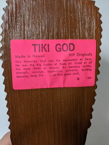 HIP Productions Tiki Original God KU 1974 9” Legno Hapa Marrone Made In Hawaii NOTA - Foto 5 di 11