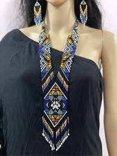Seed bead necklace earrings set handcrafted tribal boho jewelry