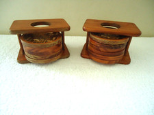 Vintage Set Of 2 Wooden Coaster Holders With Coasters " GREAT COLLECTIBLE SET "