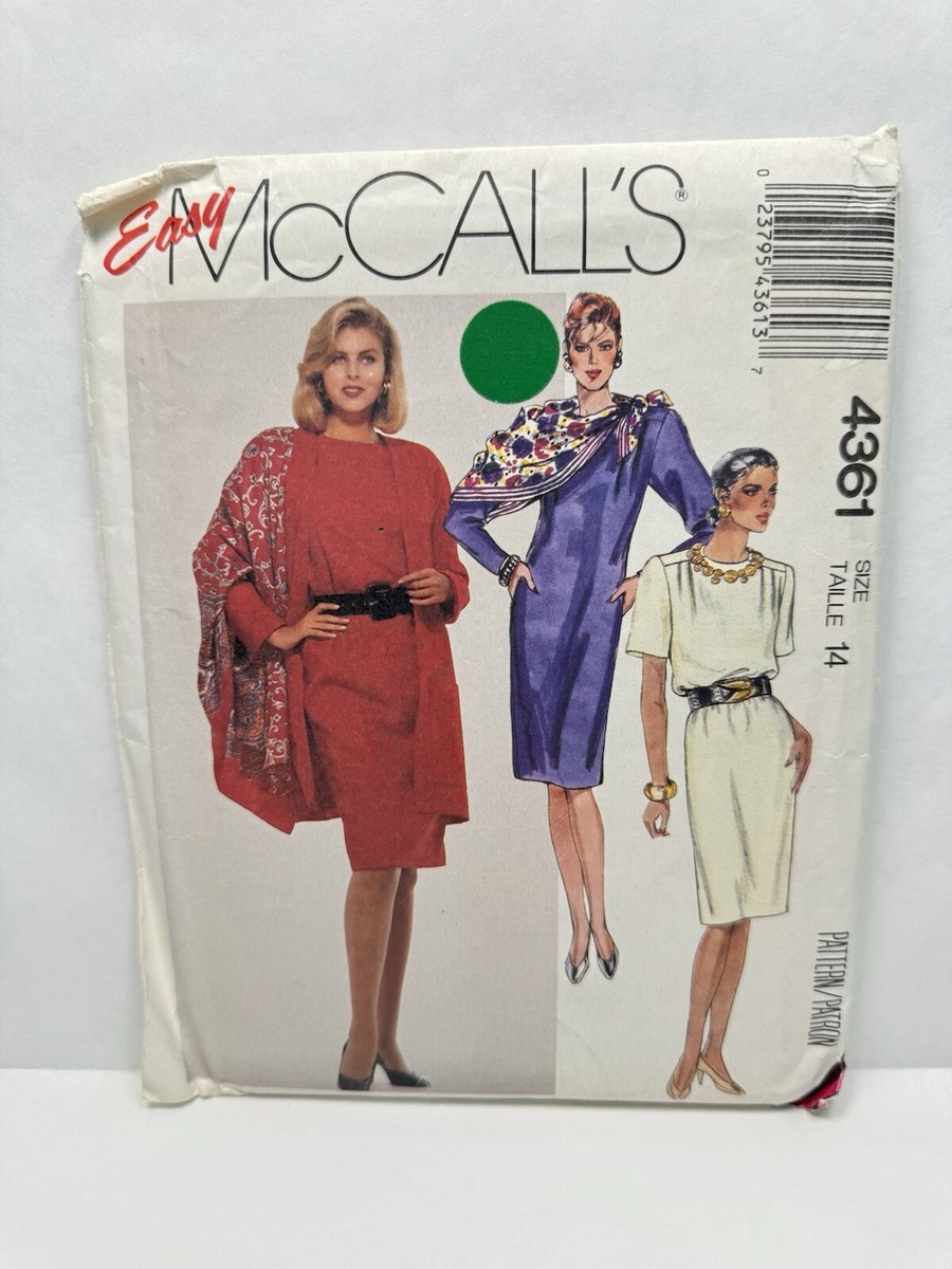 McCalls 4361 Misses Jacket Dress Scarf Pattern 14 Bust 36