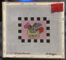 New Framed HP Needlepoint 18 Ct Canvas By Maggie  Co Lisa Krause Shopping Bag