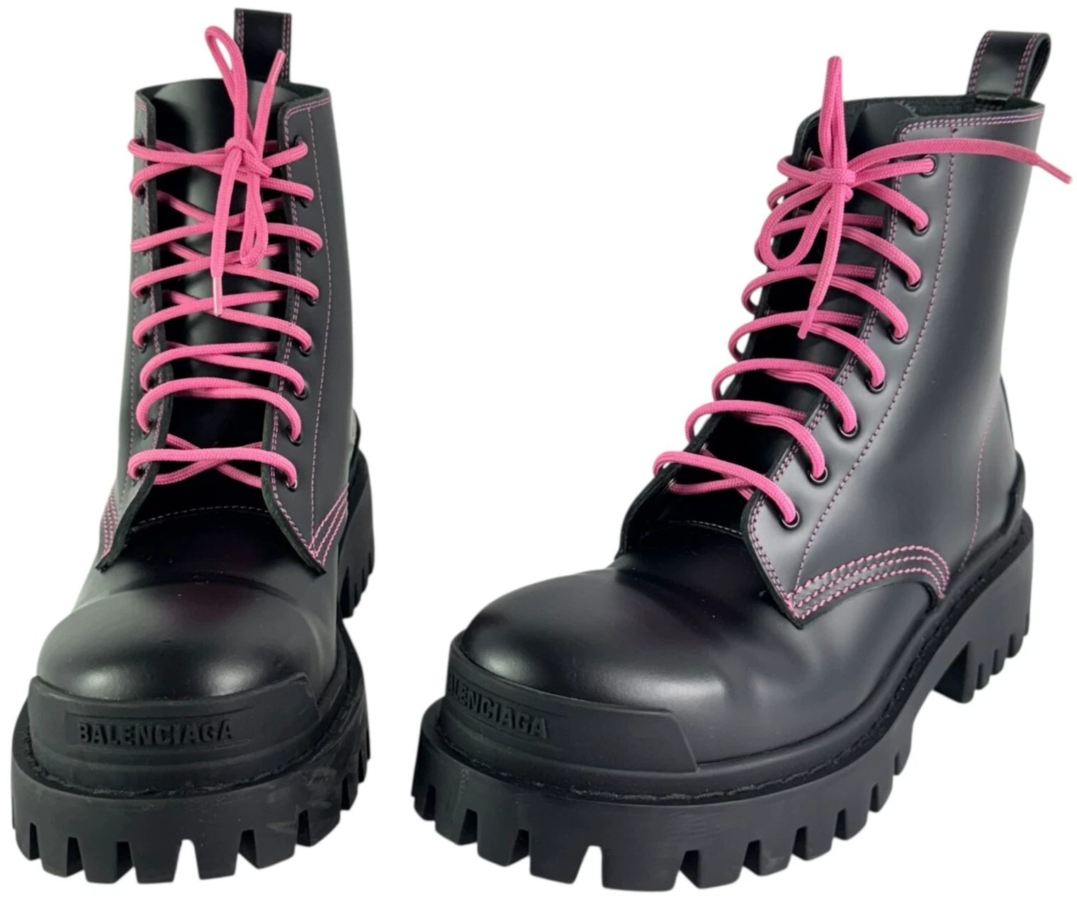 Stivali da combattimento BALENCIAGA neri in pelle rosa e pizzo da donna Strike 39 9US