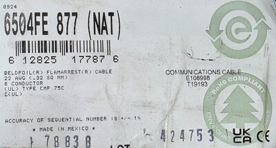 Belden 6504FE 22/6C Shielded Commercial Security/Alarm Cable CMP White /100ft