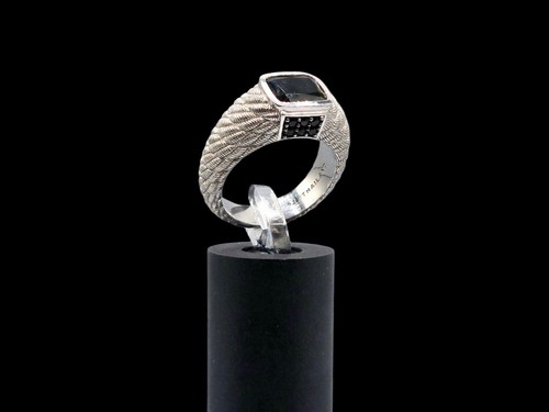 Judith Ripka Ring 925 Sterling Silver Onyx & Black Spinel Textured Band Size 8 - 第 2/18 張圖片