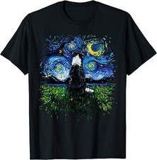 NEW Border Collie Back Starry Night Impressionist Dog Art T-Shirt - MADE IN USA