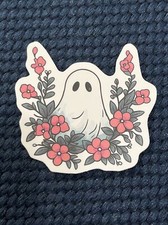 Cute Floral Ghost Sticker - Spooky Season Halloween Decal Laptop
