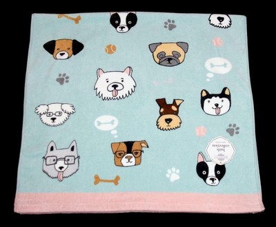 4 Serendipity Varied Dogs Puppies Aqua White Stripes Velour Wash Cloths NWT