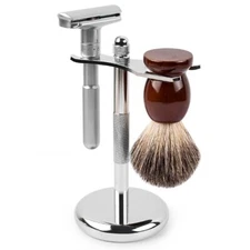 Adjustable Safety Razor Double Edge Wet Shaving Brush Stand 5 Blade Set Man Gift
