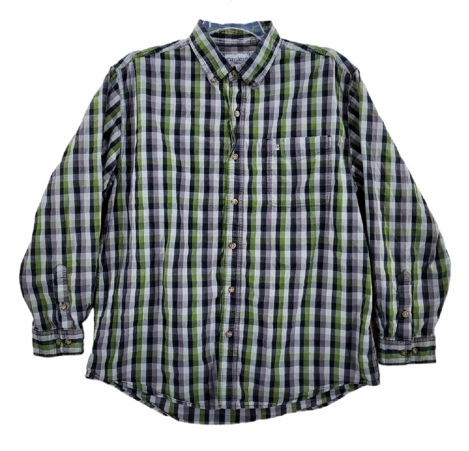 Camisa de Colección Carhartt Para Hombres XL Cuadros Verde Negro Gris Con Botones Mangas Largas Foto 2 de 4