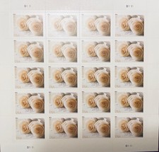 WEDDING WHITE ROSES Sheet of 20 Forever Stamps MNH 4520