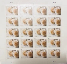 WEDDING WHITE ROSES Sheet of 20 Forever Stamps MNH #4520