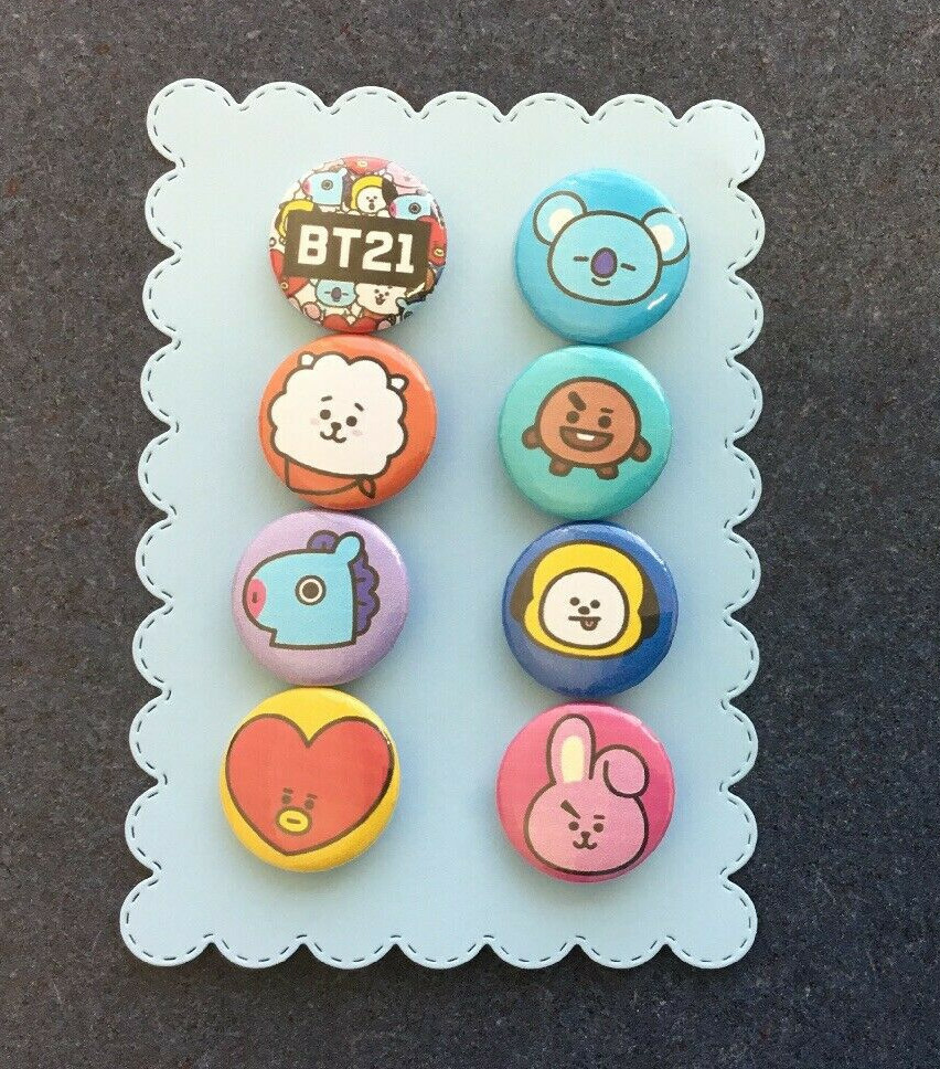 BT21 Anime Character Enamel Pins Badge Set Koya RJ Mang Tata Collectible Fan Merch  