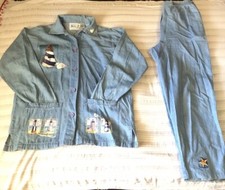 Vintage H J Blue MEDIUM 2piece Denim Jean Suit Pockets