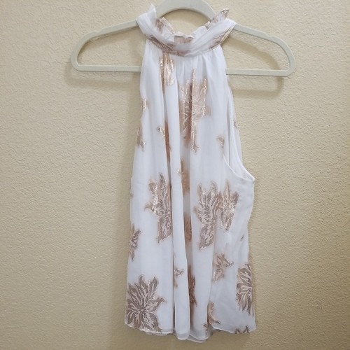 Halter Top Cream With Gold Poinsettias Sleeveless Fully Lined Womans XL Top NWT - 第 1/5 張圖片