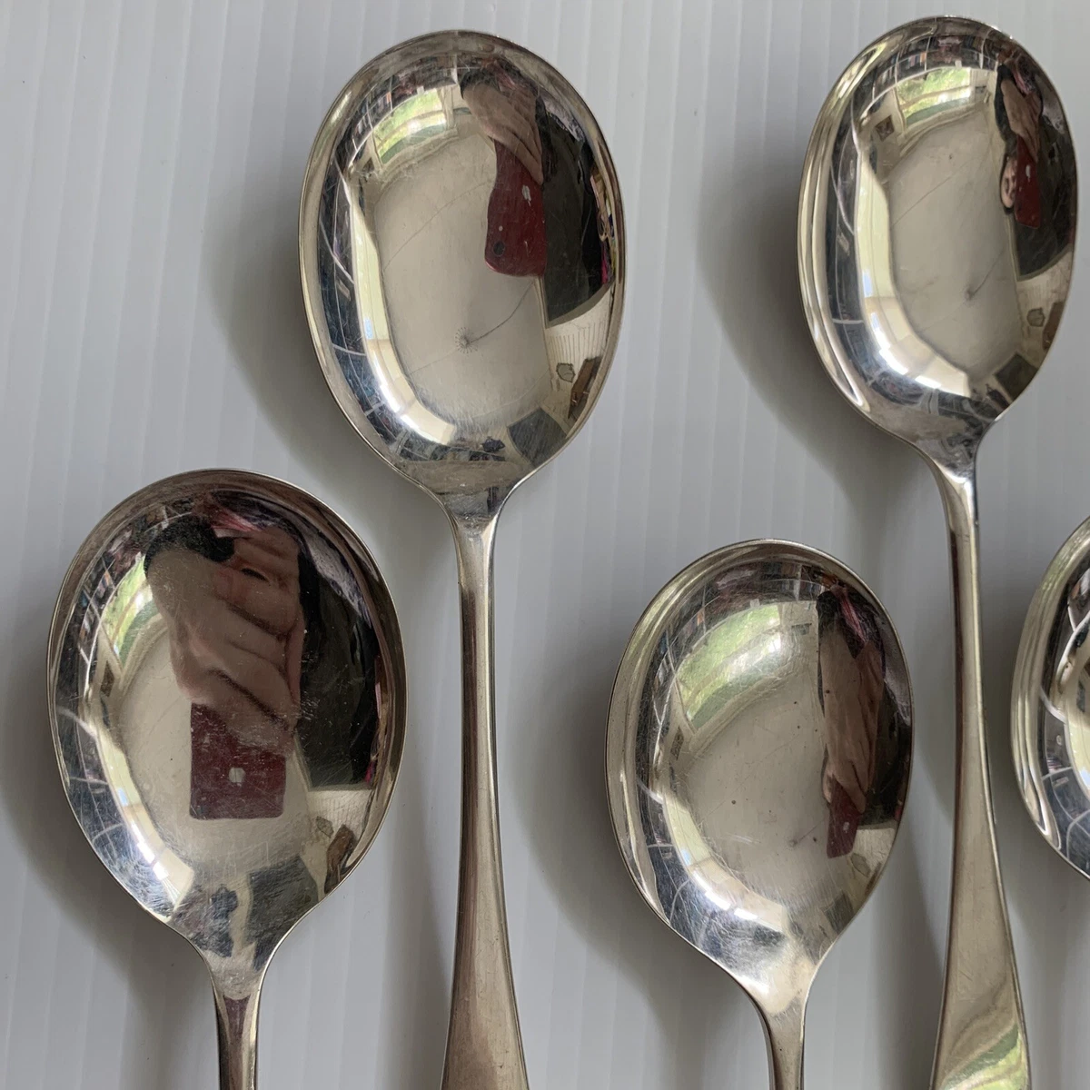 Vintage Silver Plated Soup Spoons X 8 Sheffield Old English Pattern