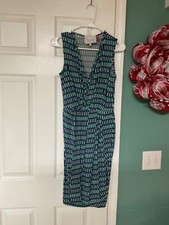 Leota Faux Wrap V-Neck Pleated Stretch Dress Size Small (CON83)