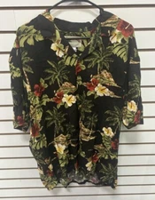 Paradise Found Hawaiian Shirt Size XL Black Cotton Made in Hawaii USA
