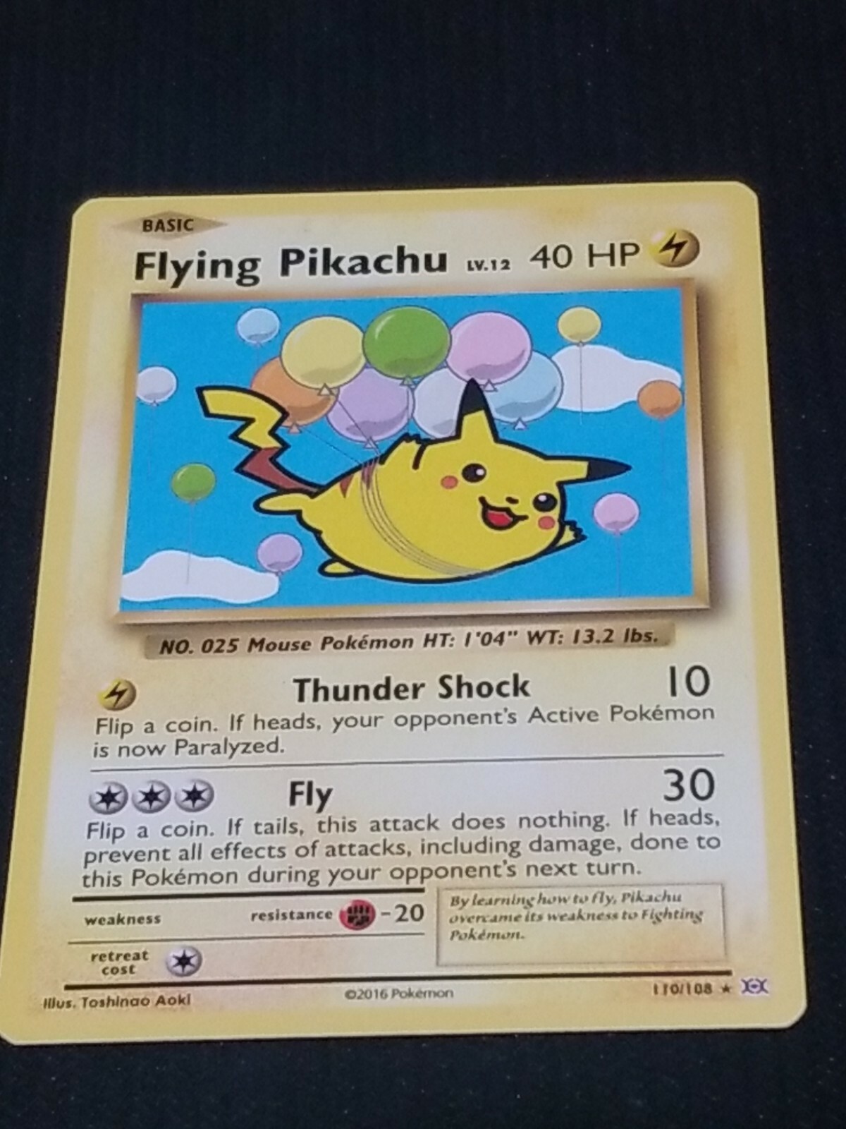 Pokémon Flying Pikachu XY Evolutions 110/108 Regular Secret Rare FREE protector