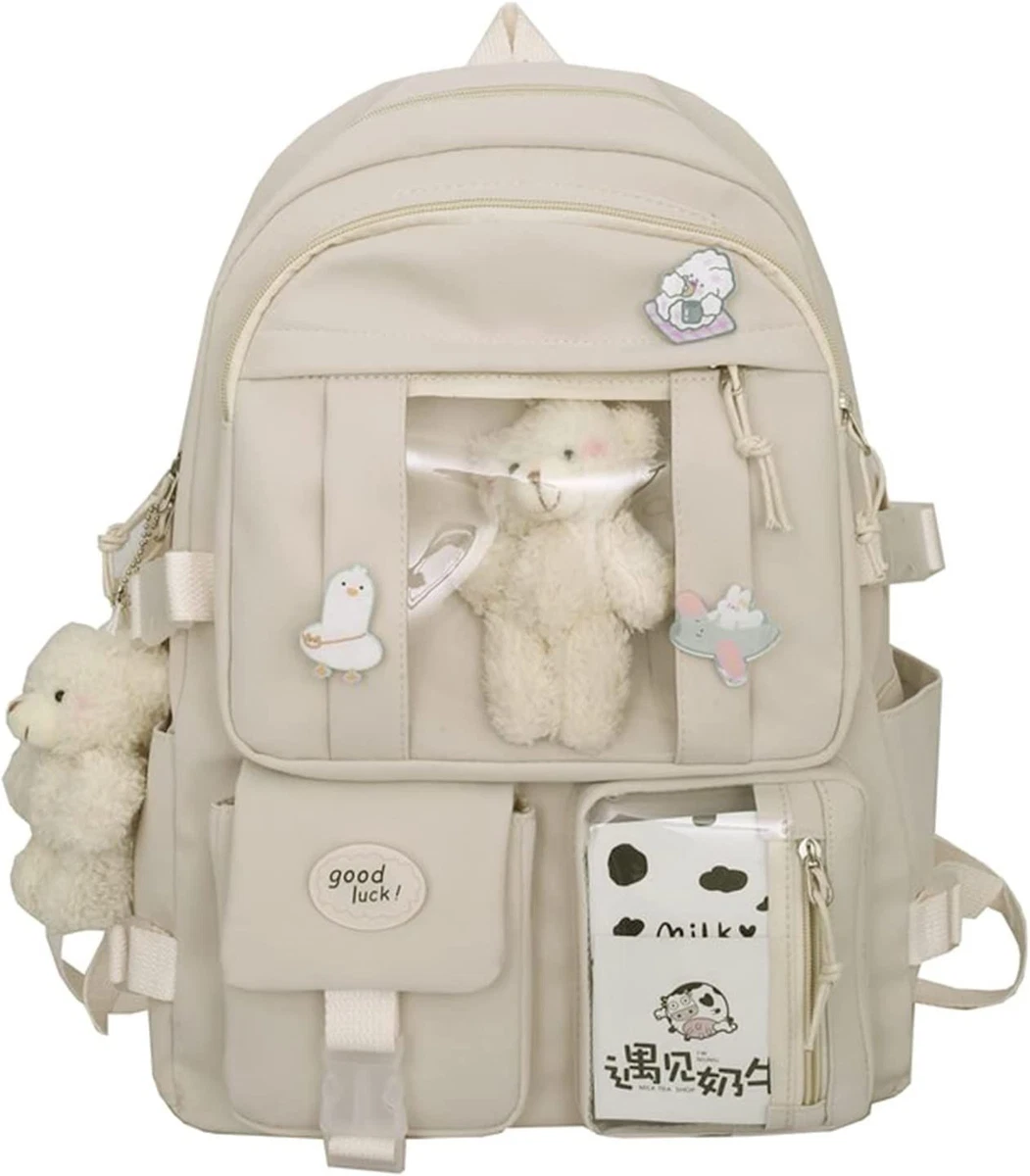 Freie Liebe Kawaii School Backpack for Girls Cute Aesthetic White