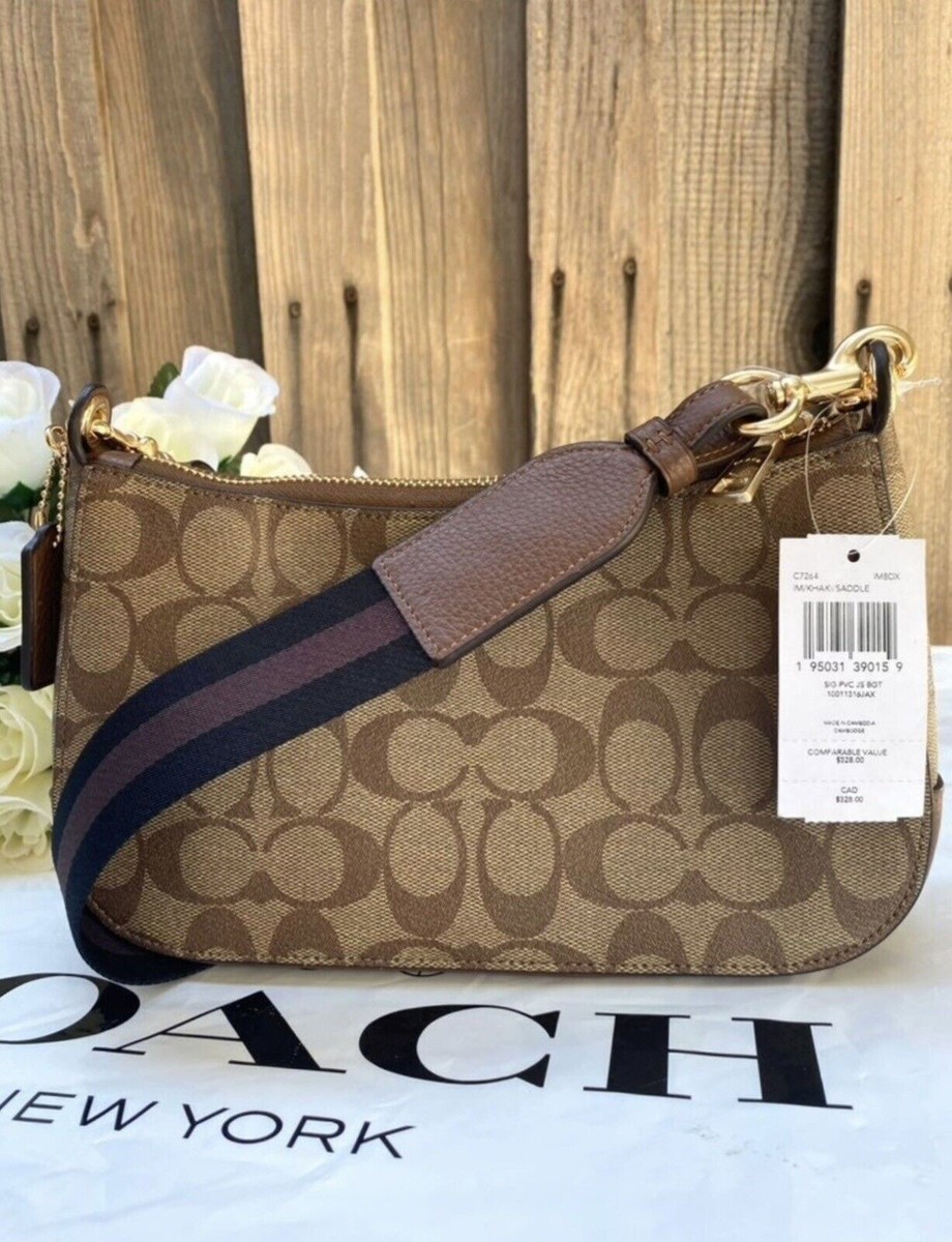 NWT Coach Jes Baguette In Signature Canvas With Mini Rose