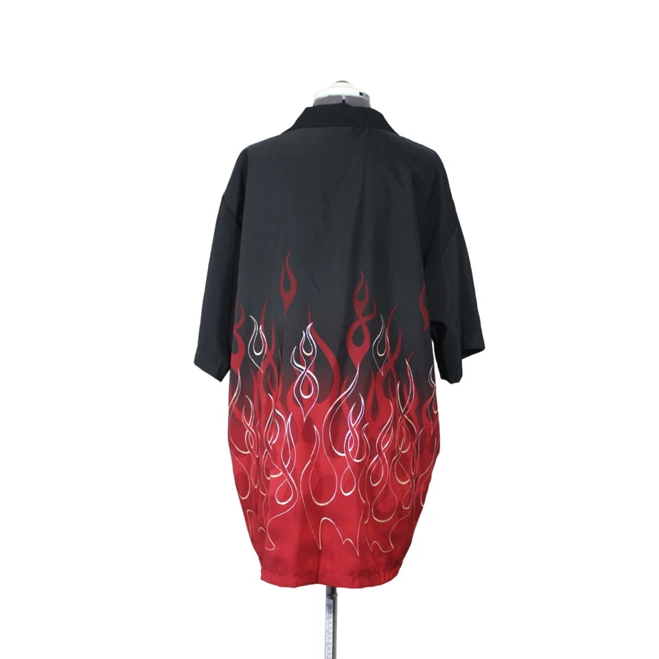 Camisa ODO Hombre Vintage Rojo Fuego Pintado Manga Corta Botón Delantero L Foto 3 de 4