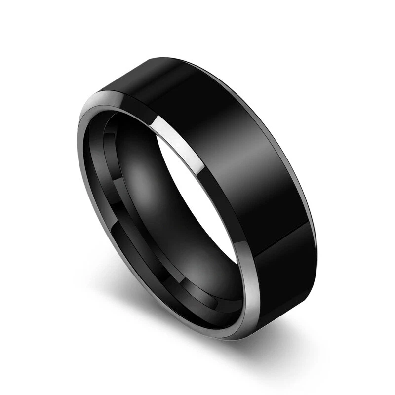 8mm Black Men's Fashion Ring Classic Wedding Rings for Men Birthday Gift 7-11 - Image 3 of 4