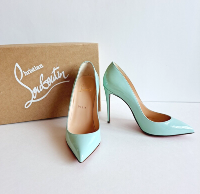 【美品】Christian Louboutin パテントサイトリボン 36.5 NEW Christian Louboutin Light Blue Patent Leather Pumps Heels