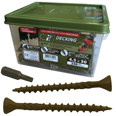 Timco 4,5 x 50 mm C2 Außen Grün Außen Holz Terrassenschrauben T20 Torx Kopf Bit