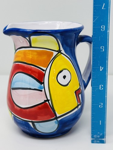 La Musa Nino Parrucca Style Pitcher Jug PESCA Fish Hand Painted Made in Italy - Picture 7 of 7