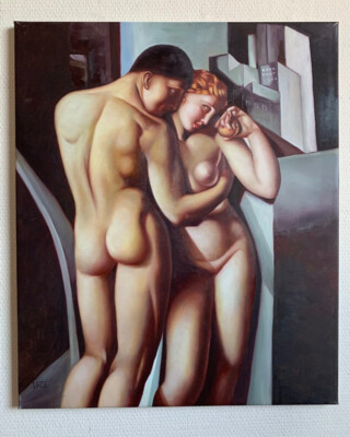 Ölgemälde ADAM  and EVE nach Tamara de Lempicka  Öl / Leinwand signiert 50x60cm