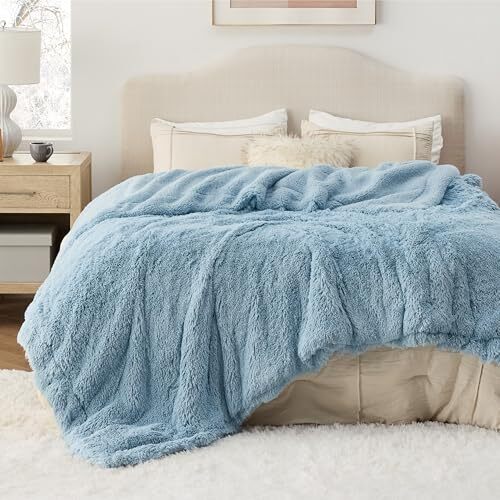 Soft Blue King Size Blanket for Bed, Fluffy King (108