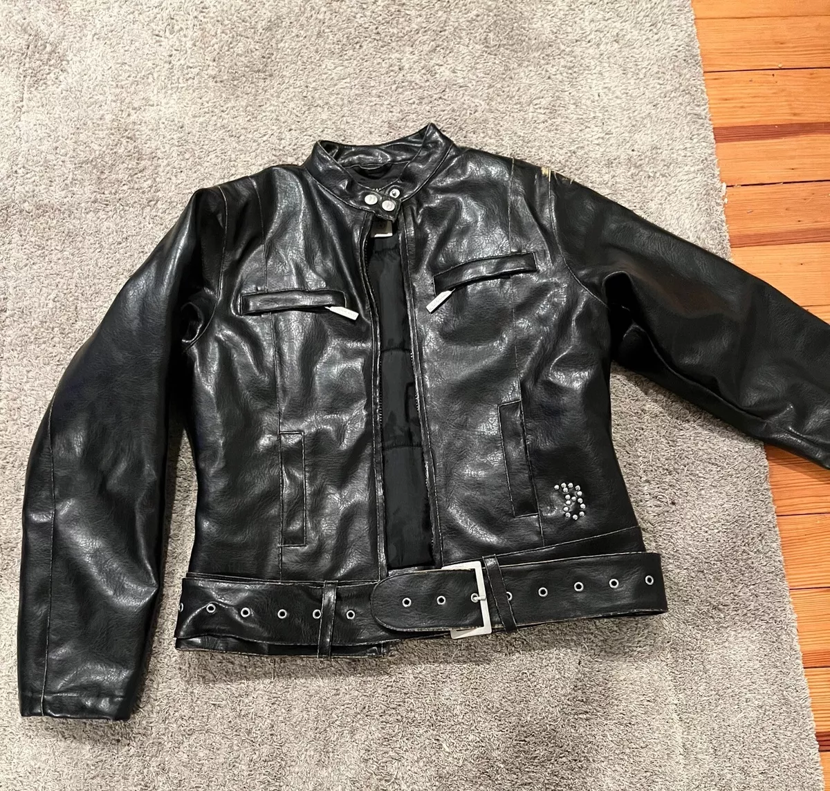Buffalo David Bitton womens distressed black leather jacket size