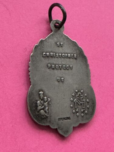 Antique St Christopher Protect Us Catholic Medal Sterling Silver - Picture 8 of 8
