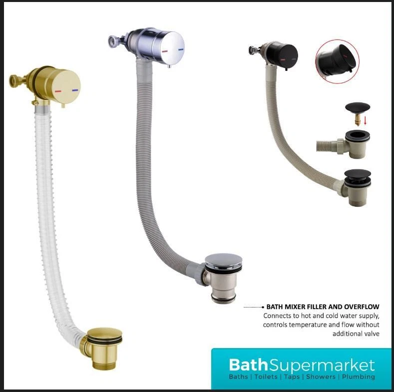 PLUMBWORKZ Bath Waste Chrome Black Clicker Fill Bath Filler With Water From Waste-FREEFLOW-