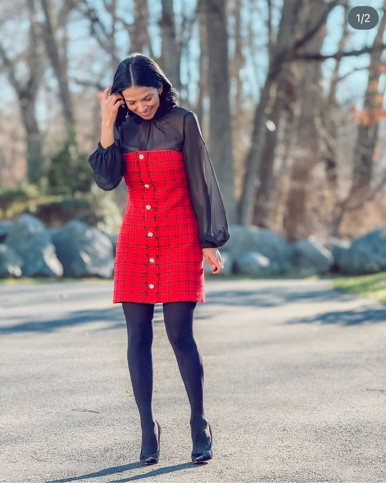 NWT_ZARA WOMAN FW24 COMBINATION STRUCTURED MINI DRESS Red Black | 8982/155 S,M,L thumbnail 7