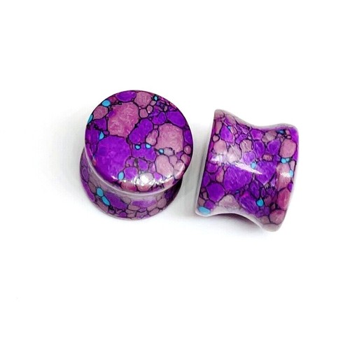 Purple Mix Turquoise Plugs, Double Flare Earplugs,Handmade Pair Size 3mm to 50mm - Picture 5 of 5