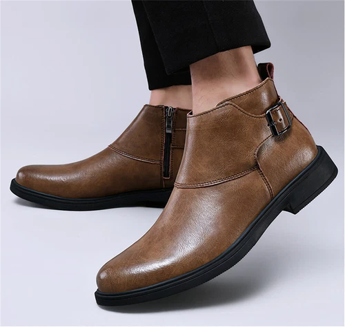 Herren Echtleder Spitz zulaufend Elegant Business Chelsea Schuhe Stiefeletten - Bild 11 von 30