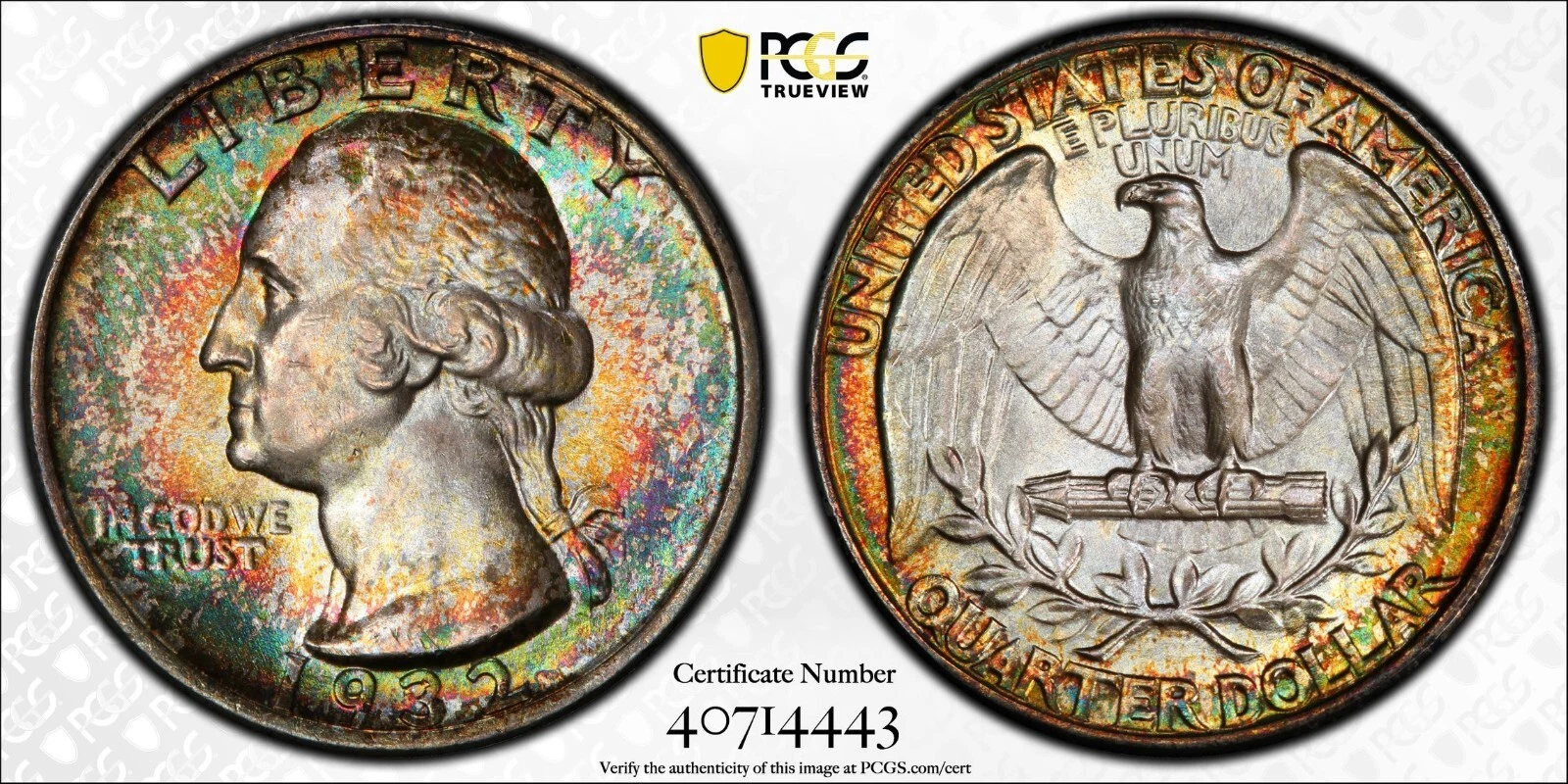 1932 25C Washington Quarter Certified Superb GEM PCGS MS67 Toned Silver
