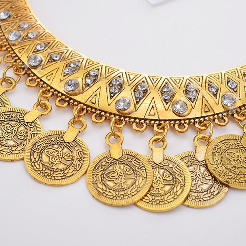 Vintage Gold Coin Necklace, Coin Collarbone Chain, Earring Set, Three Pieces - Picture 6 of 9