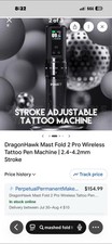 Dragonhawk Mast Fold 2 Pro Wireless Tattoo Pen Adjustable Stroke Purple Power