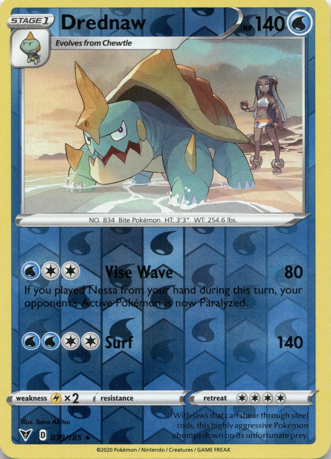 Drednaw 039/185 Rare Vivid Voltage Pokemon Reverse Holo Near Mint