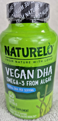 NATURELO VEGAN DHA OMEGA 3 FROM ALGAE 800MG DHA PER SERVING 60 CT EXP 07/26