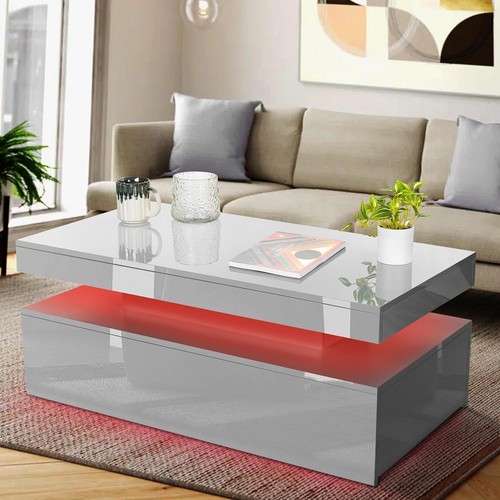 High Gloss LED Coffee Table With Storage Wooden 2 Drawer Living Room Furniture - Picture 21 of 28
