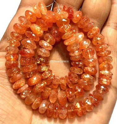 Natural Sunstone Faceted Rondelle Beads 8-9MM Orange Sunstone Gemstone Beads